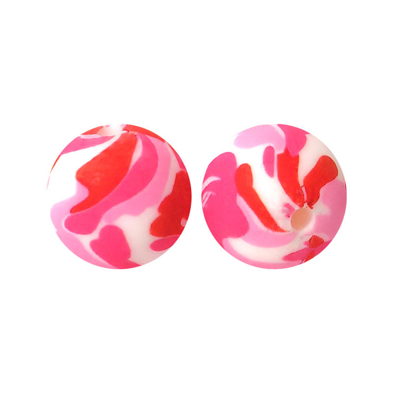 Water Transfer Printing 15mm Silicone Round Beads
