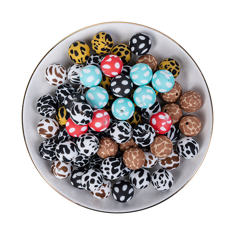 Water Transfer Printing 15mm Silicone Round Beads